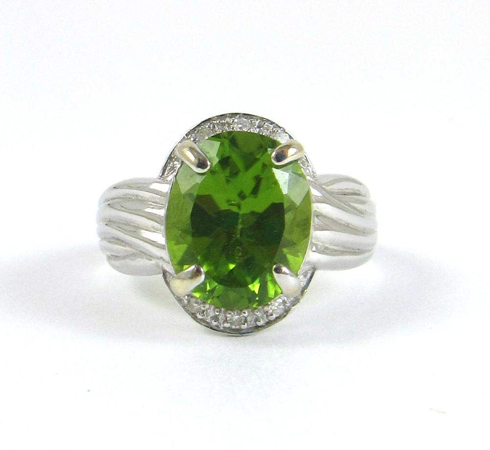 PERIDOT, DIAMOND AND FOURTEEN KARAT