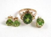 PERIDOT RING, PENDANT AND EARR