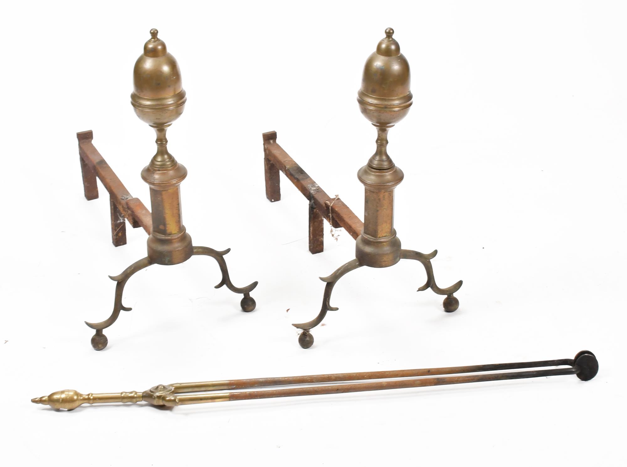 PERIOD BRASS LEMON TOP ANDIRONS