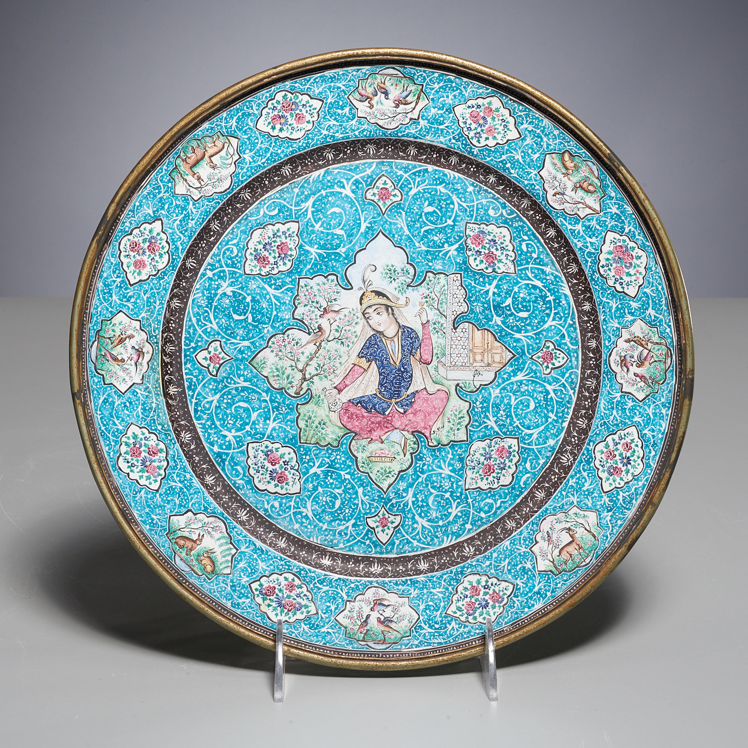 PERSIAN ENAMEL PORTRAIT PLATE