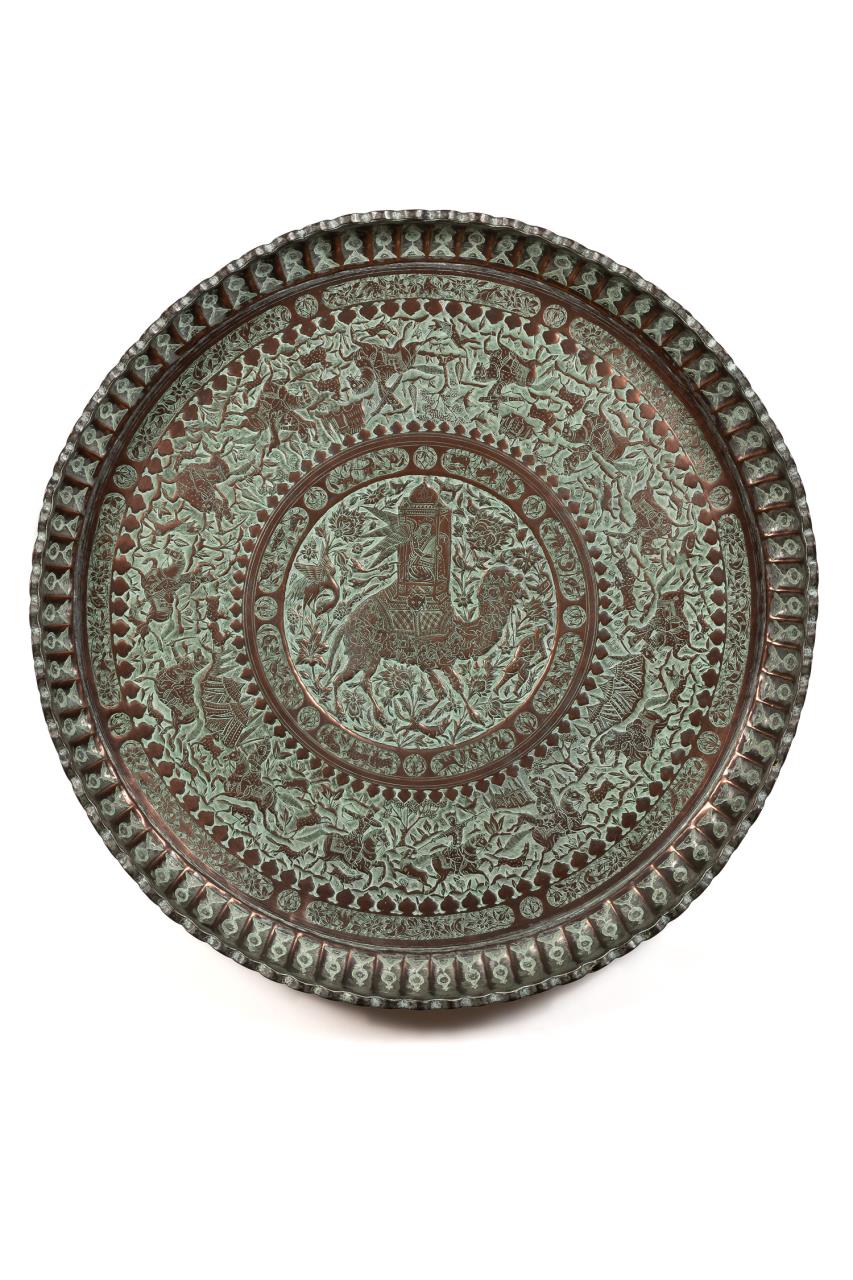 PERSIAN ENGRAVED TINNED COPPER TRAY