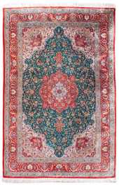 PERSIAN GHOUM SILK SIGNED RUG,