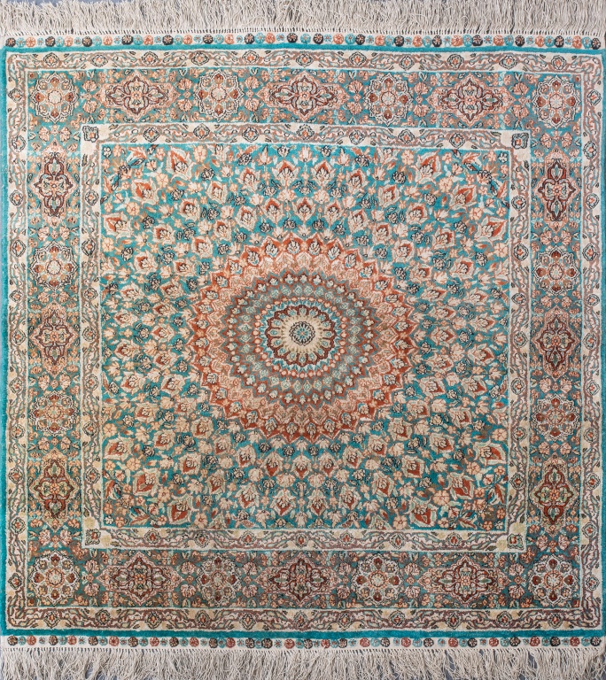 PERSIAN HAND KNOTTED SILK FLORAL
