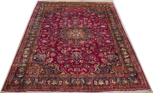 PERSIAN HAND-TIED MASHAD RUG, 12'7"