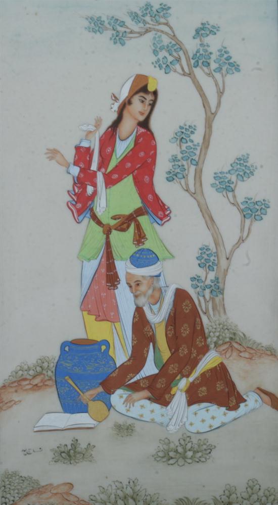 PERSIAN IVORY PLAQUE. Painted to