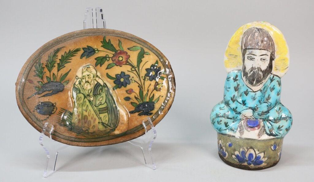 PERSIAN POTTERY FIGURE AND