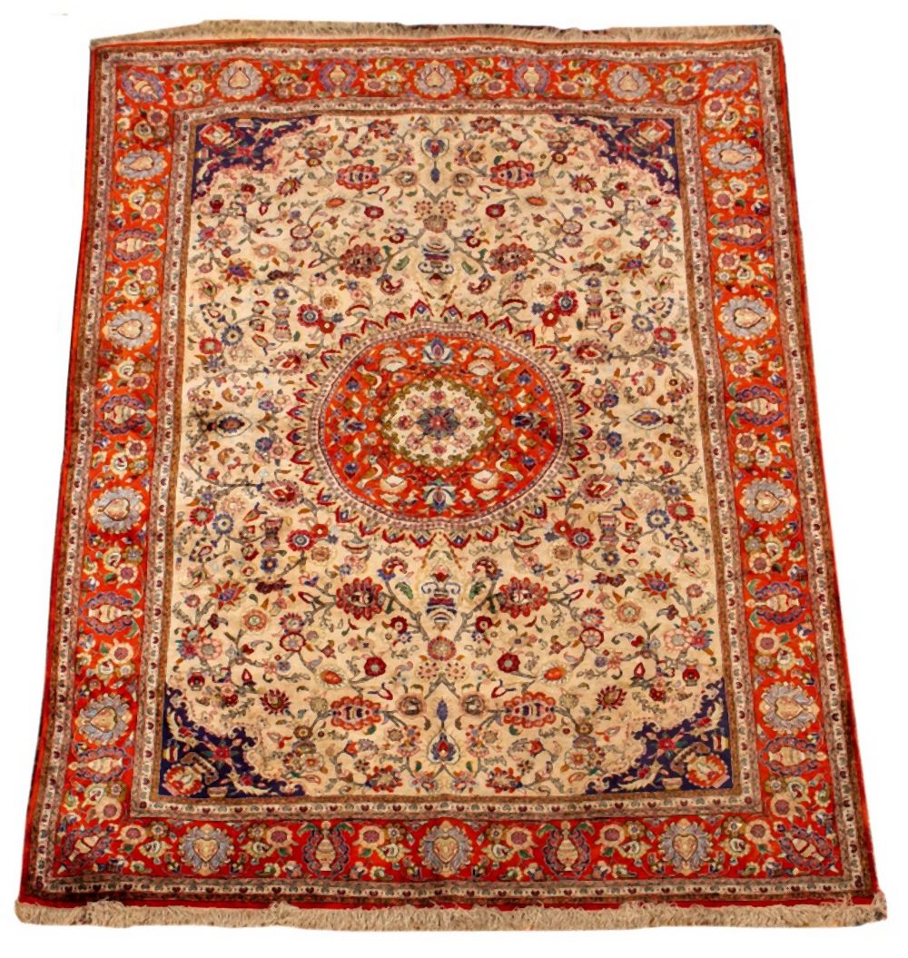 PERSIAN QUM PICTORIAL SILK RUG,