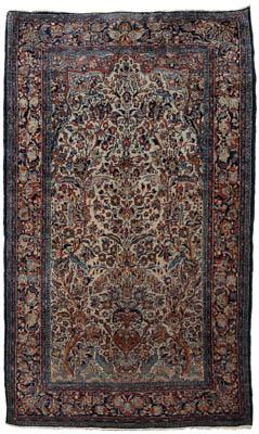 Persian rug, vase flanked by