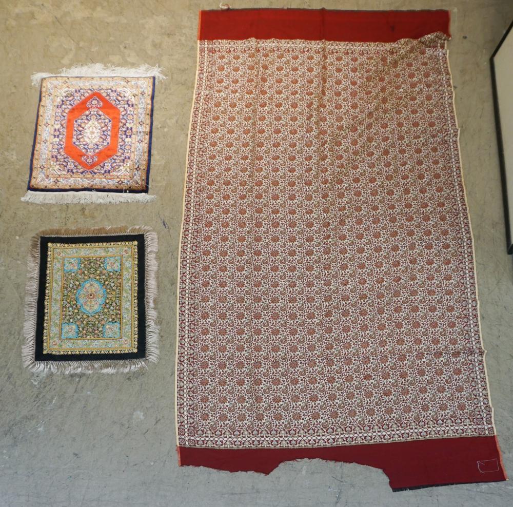 PERSIAN SILK RUG, INDIAN GILT METAL