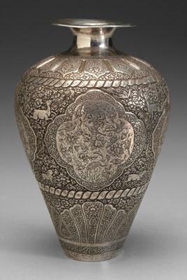 Persian silver vase, elaborate