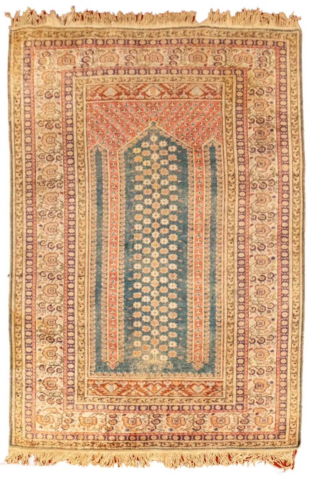 PERSIAN TABRIZ SILK PRAYER RUG,