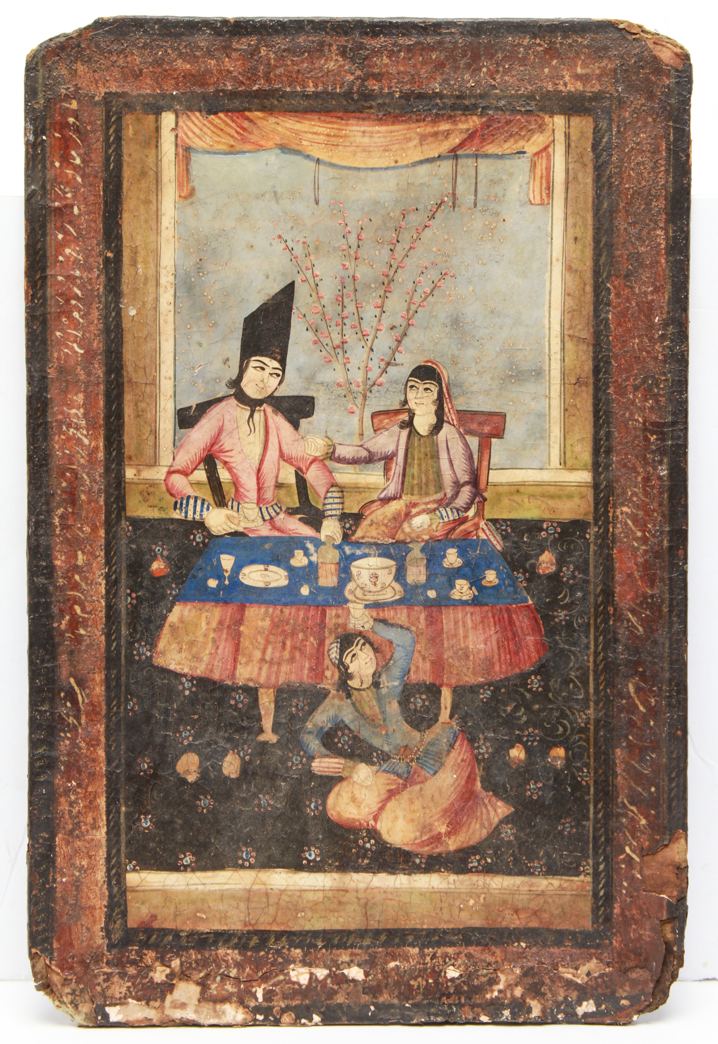 PERSIAN TWO-SIDED PAINTING GILT &