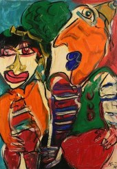 PETER KEIL OIL ON BOARD CLOWNS