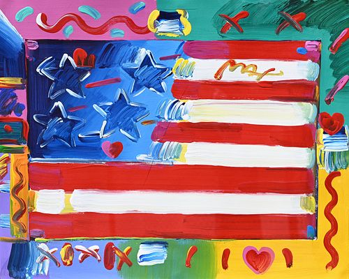PETER MAX "FLAG WITH HEART"