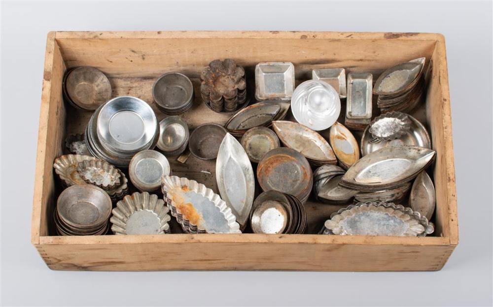 PETIT FOUR MOLDS IN WOODEN CRATE,