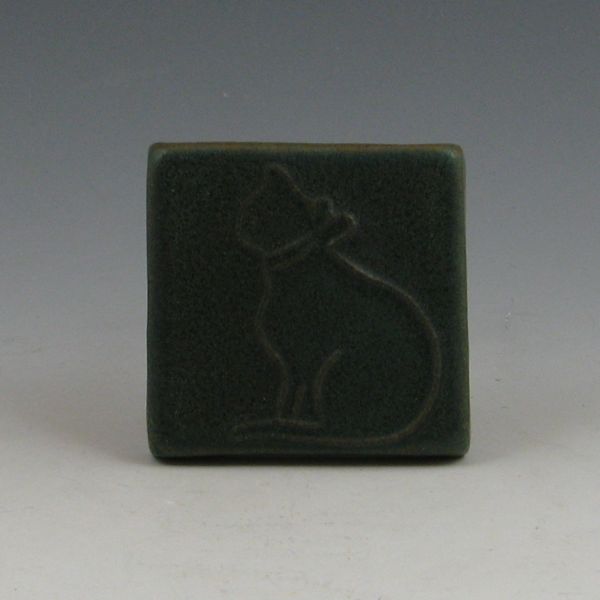 Pewabic cat tile in dark matte