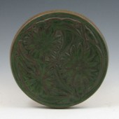 Pewabic matte green floral tri