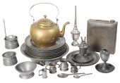 Pewter and brass grouping to i