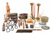 Pewter, brass and primitive ty
