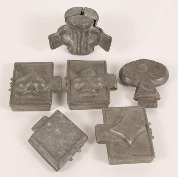 Pewter figural ice cream molds; 6