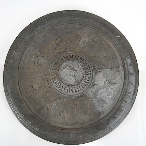 PEWTER FIGURAL RELIEF CHARGERPewter