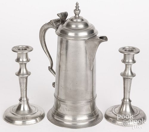PEWTER FLAGON, 19TH C.Pewter