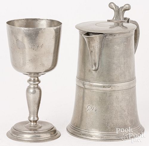PEWTER FLAGON AND CHALICE