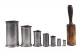 PEWTER MEASURES & WOODEN MASHE