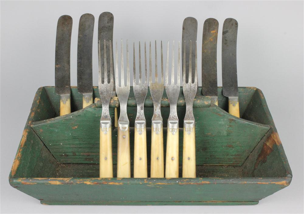 PEWTER MOUNTED BONE CUTLERY SET AND