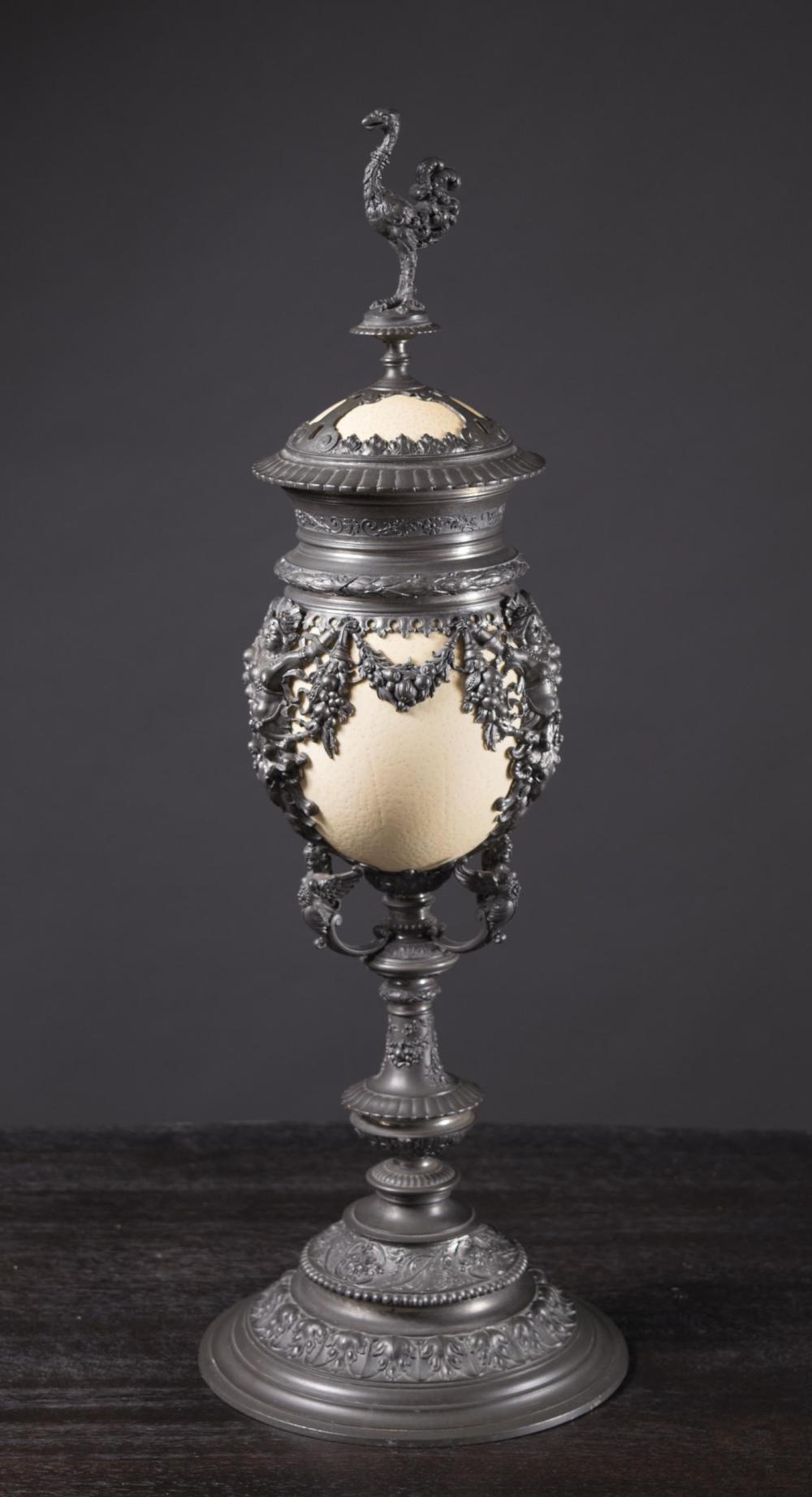 PEWTER MOUNTED OSTRICH EGG