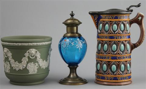 PEWTER MOUNTED WEDGWOOD MAJOLICA