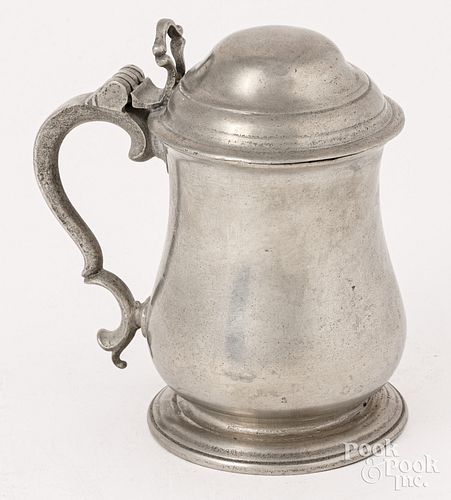 PEWTER PINT TANKARD, MID 18TH