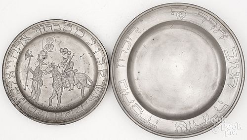 PEWTER PURIM PLATE AND MEMORIAL