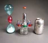 PEWTER VASE, HOURGLASS, AND RO
