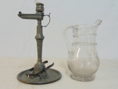 PEWTER WHALE OIL LAMP & HAND C