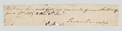 Peyton Randolph signed receipt, two