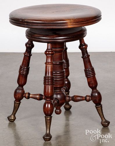 PIANO STOOL, CA. 1900, WITH BRASS