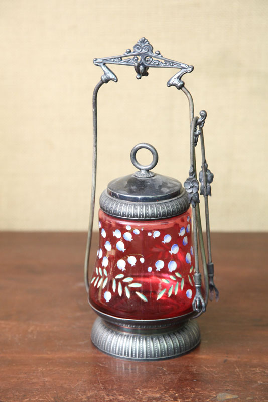 PICKLE CASTER. Blue enameled floral