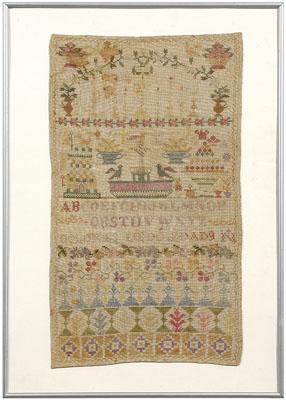 Pictorial alphabet sampler, silk on