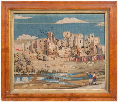 Pictorial needlework of ruins,