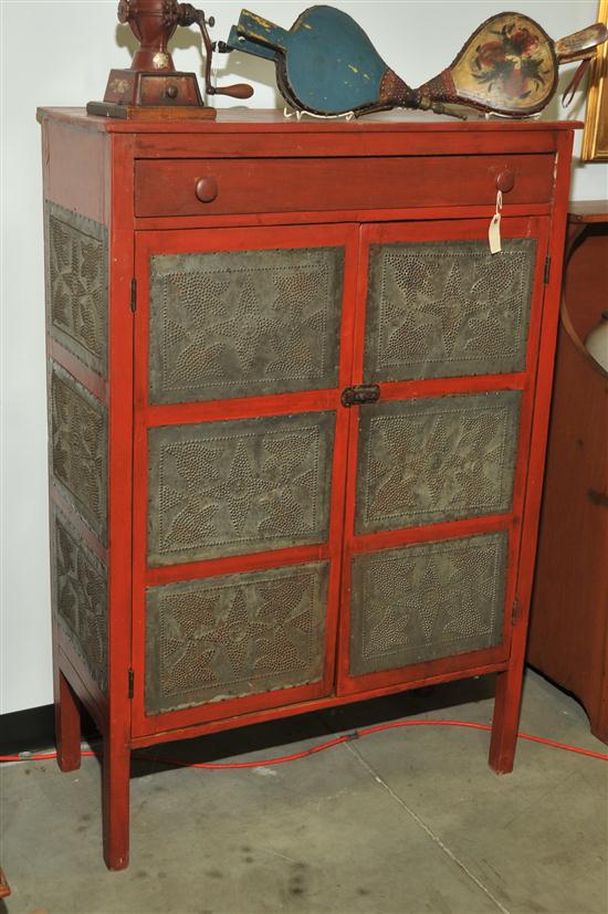 PIE SAFE. Red painted pie safe