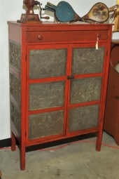 PIE SAFE. Red painted pie safe