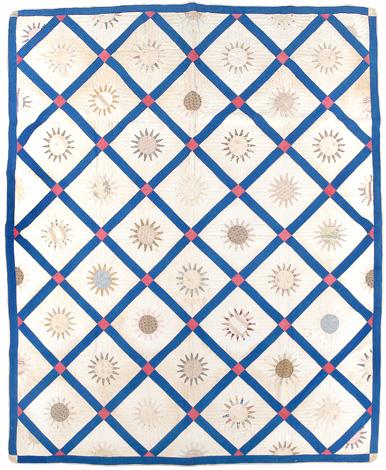 Pieced sunburst design quilt,