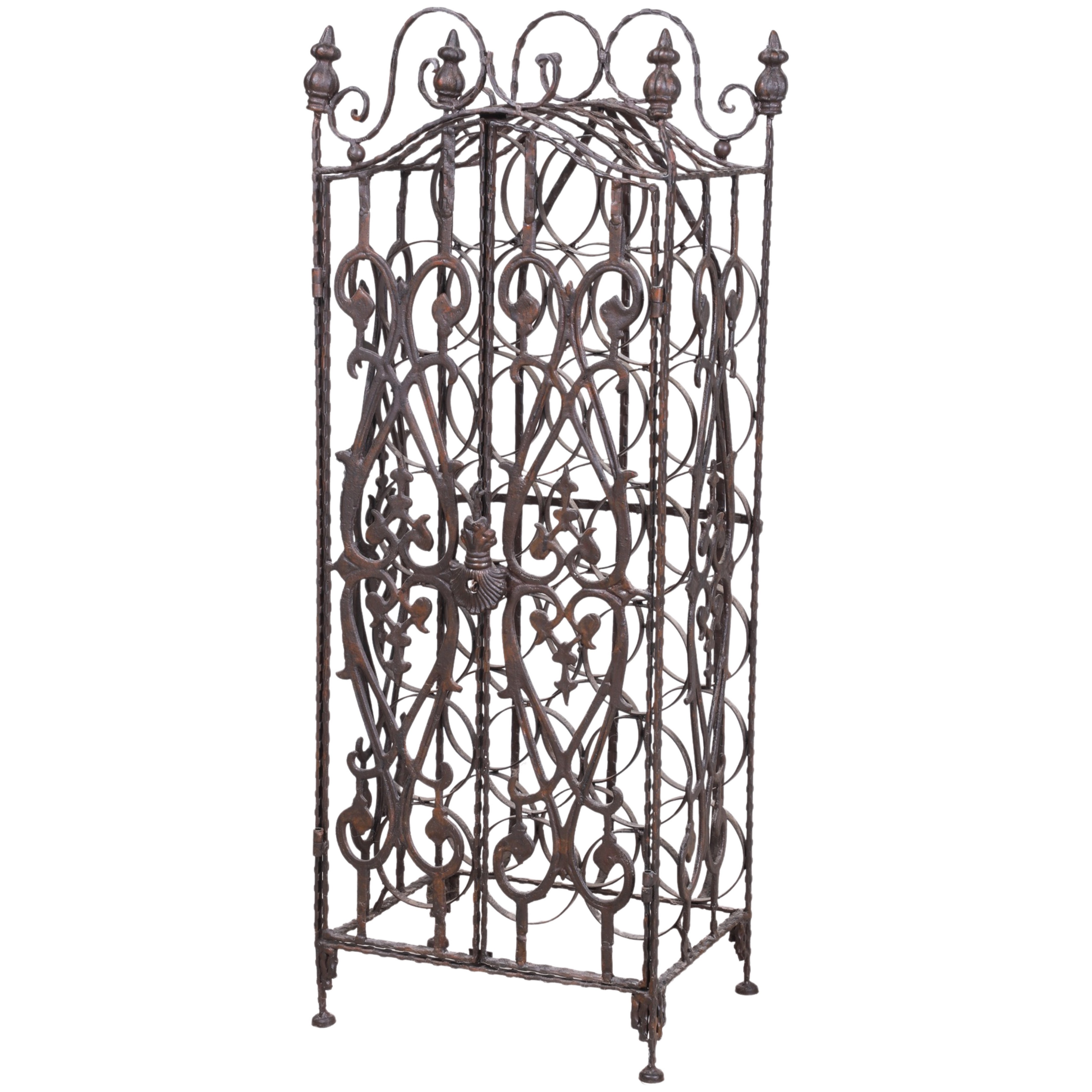 Pierced hammered iron wine rack,