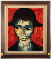 PIERRE MAS. ARLEQUIN, OIL ON B