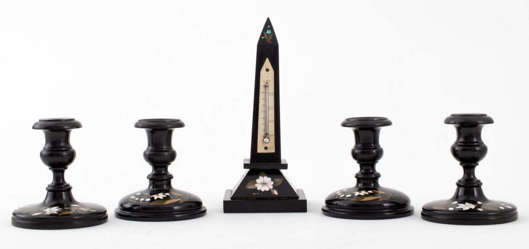 PIETRA DURA BLACK MARBLE OBELISK