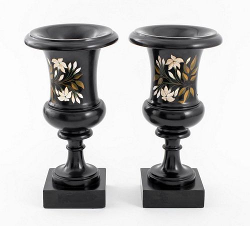PIETRA DURA BLACK MARBLE URNS,