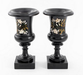 PIETRA DURA BLACK MARBLE URNS,