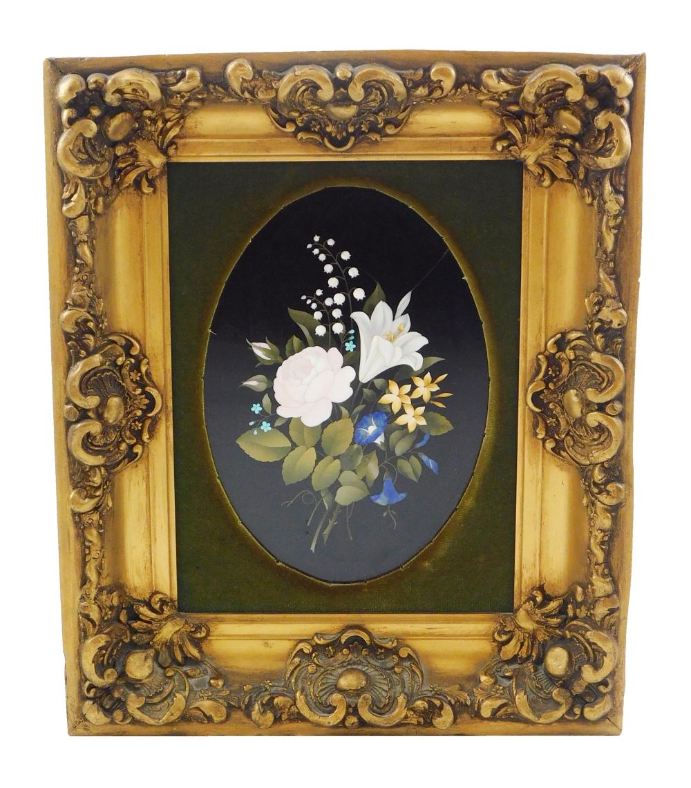 PIETRA DURA FRAMED PLAQUE OF FLORAL