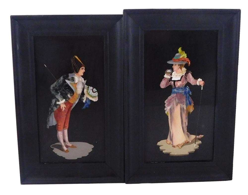 PIETRA DURA, PAIR OF FRAMED FIGURAL